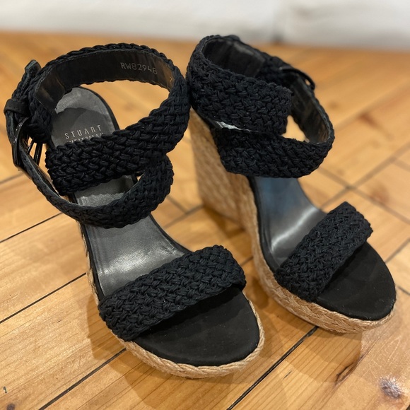 Stuart Weitzman Alex Ankle Wrap Wedge Sandals Black size 7 comfort & elegant. - Picture 3 of 10